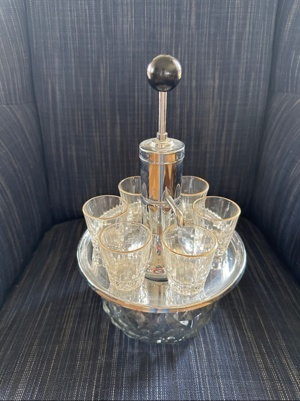 Vintage Park Sherman Silver and Black Glass pump liquor Dispenser